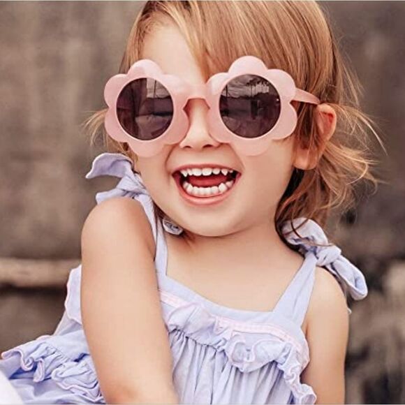 NWT Stylish Children’s Round Flower Retro Sunglasses Toddler Sunnies -Pink Clear - Picture 8 of 9